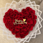 Heart-Shaped Red Rose Bouquet with Valentine’s Day Topper