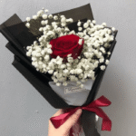 Single Red Rose & Baby’s Breath Bouquet