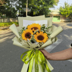 Cheerful Sunflower Trio Bouquet with Lime Green Accents