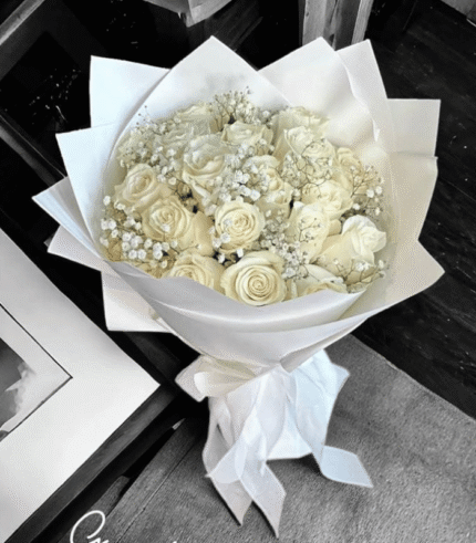 Pure Elegance White Rose & Baby’s Breath Bouquet