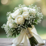 Elegant Cream Rose & Baby’s Breath Hand-Tied Bouquet