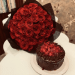 Classic Red Rose Bouquet & Rich Chocolate Strawberry Cake Combo