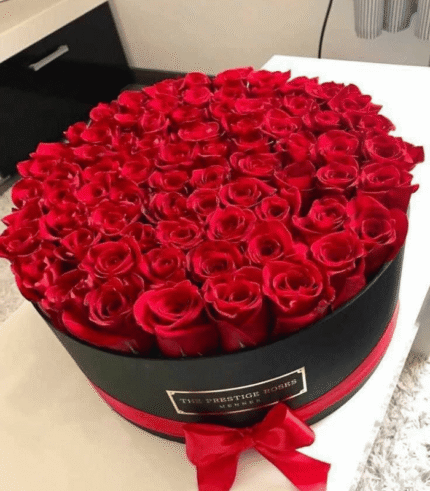 Luxurious Red Rose Box Arrangement in Black Velvet Finish