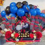 Royal Blue & Black Balloon Celebration Tray with Ferrero Rocher