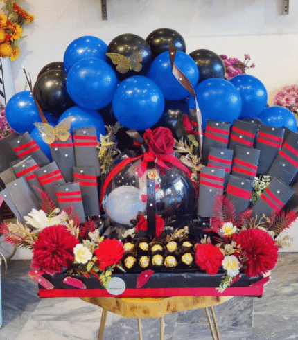 Royal Blue & Black Balloon Celebration Tray with Ferrero Rocher