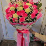 Premium Pink and White Rose Bouquet with Baby’s Breath