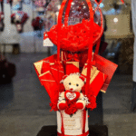 Teddy Bear & Red Bloom Hot Air Balloon Gift Box
