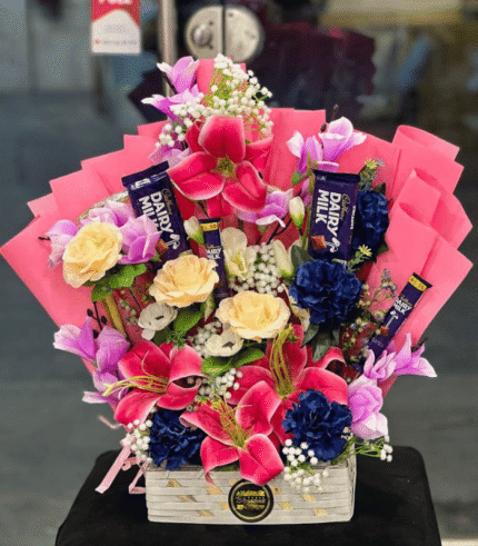 Cadbury Dairy Milk & Mixed Floral Basket Arrangement