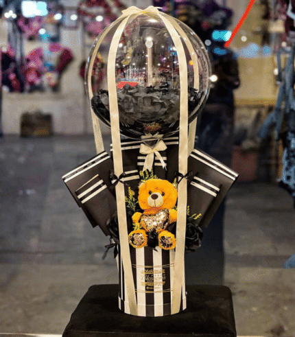 Elegant Hot Air Balloon Box with Golden Teddy Bear