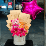Pink Teddy & Lily Blossom Box with Star Balloon