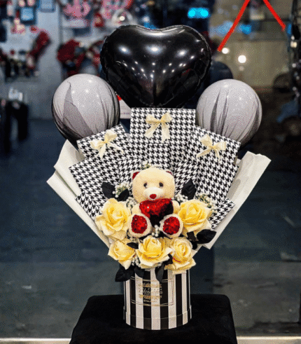 Monochrome Elegance & Teddy Bear Floral Box