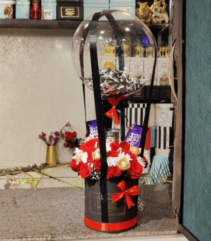 Luxury Hot Air Balloon Gift Box with Roses and Chocolates