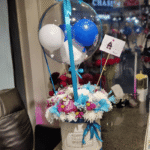 Blue & White Balloon Floral Box with Hot Air Balloon Accent