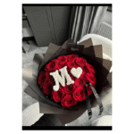Personalized Red Rose Bouquet with White Floral Initial 'M'