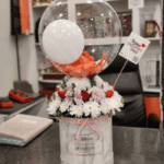 Marble Box Floral Arrangement with Balloon & Valentine’s Greeting
