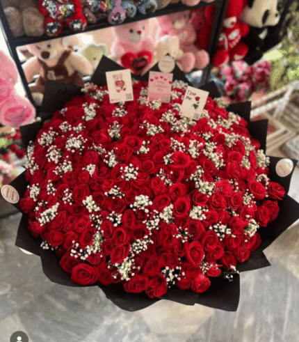 Massive 100 Red Roses Premium Bouquet with Baby’s Breath