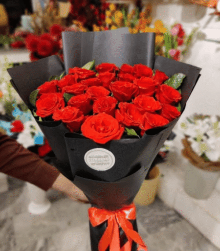 Classic Red Roses Bouquet in Sleek Black Wrap