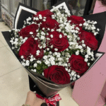 Classic Crimson Red Rose & Baby’s Breath Bouquet