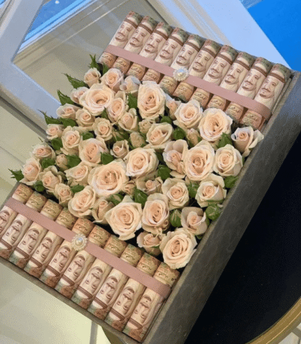 Premium Rose & Currency Gift Box with Pink Ribbon