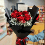 Classic Red Roses Anniversary Bouquet in Black Wrap