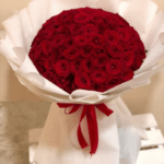 Elegant Dome of 50 Deep Red Roses Bouquet