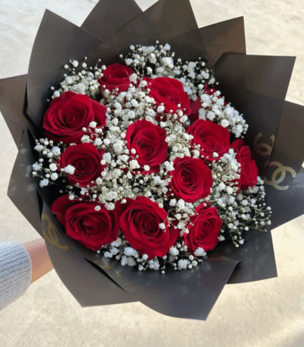 Midnight Velvet Red Rose & Baby’s Breath Bouquet