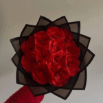 Elegant Crimson Satin Rose Bouquet in Midnight Black Wrap