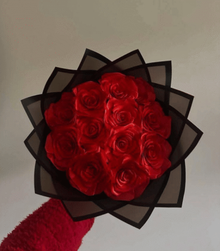 Elegant Crimson Satin Rose Bouquet in Midnight Black Wrap