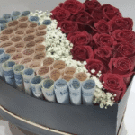 Heart-Shaped Red Roses & Cash Bouquet Box