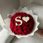 Personalized Initial 'S' and Heart Red Rose Bouquet